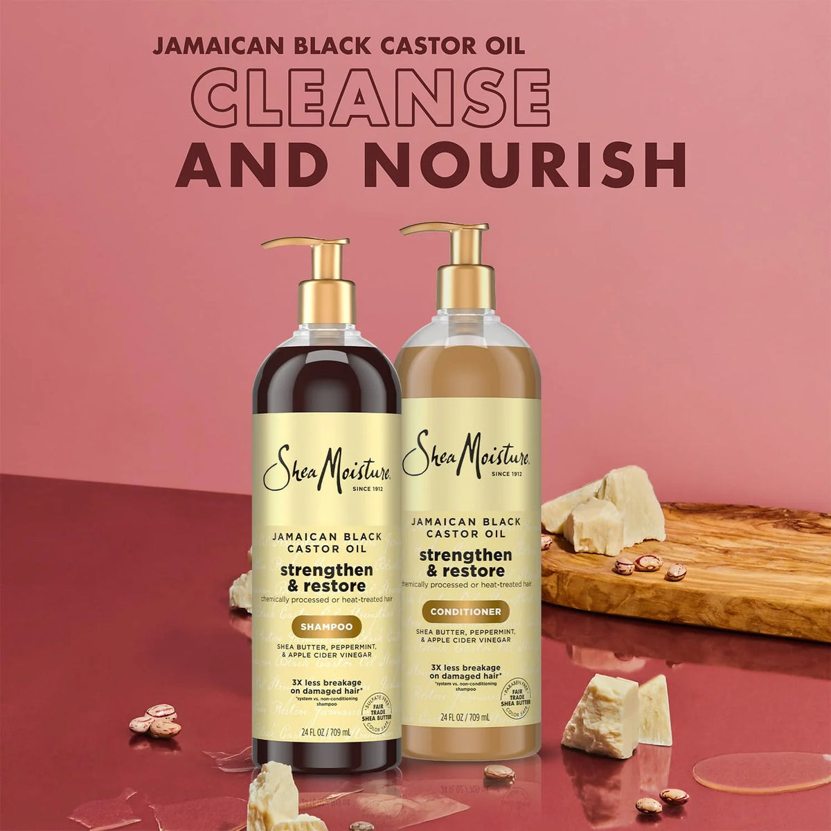 SheaMoisture Jamaican Black Castor Oil Strengthen & Restore Shampoo and Conditioner Set, 24 Oz Ea